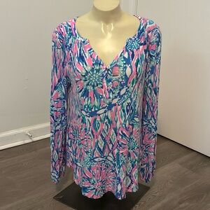 Lilly Pulitzer Pink and Blue Print Long Sleeve Tunic